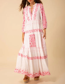 Hale Bob Emery Embroidered Maxi Dress - Fuschia