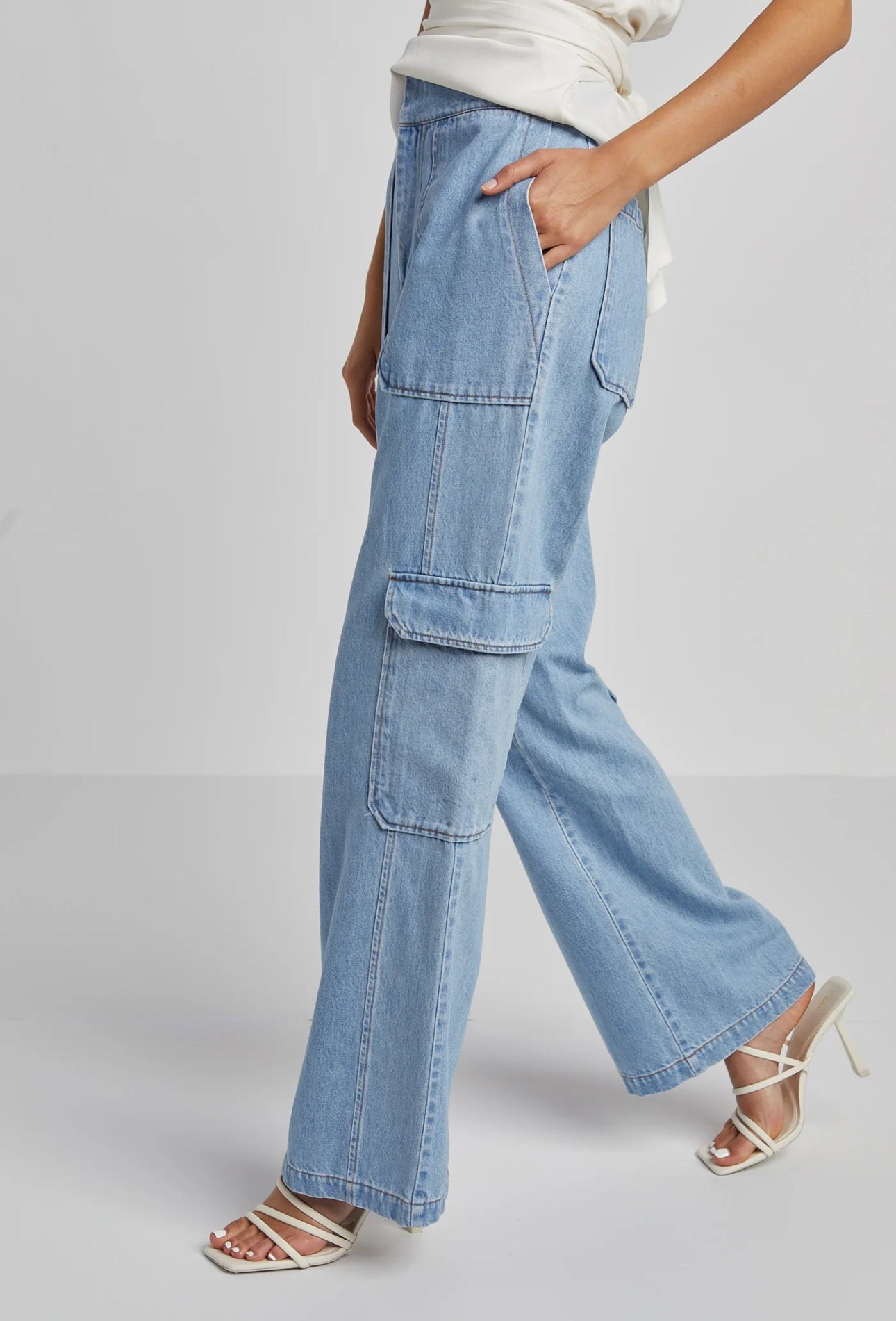 Adroit Atelier Nolan High Waisted Slightly Wide Leg Denim Cargo Pant