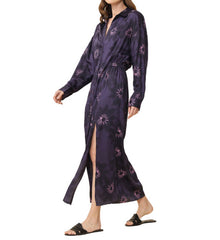 Omika Simone Long Sleeve Slit Maxi Shirt Dress - Mara Midnight