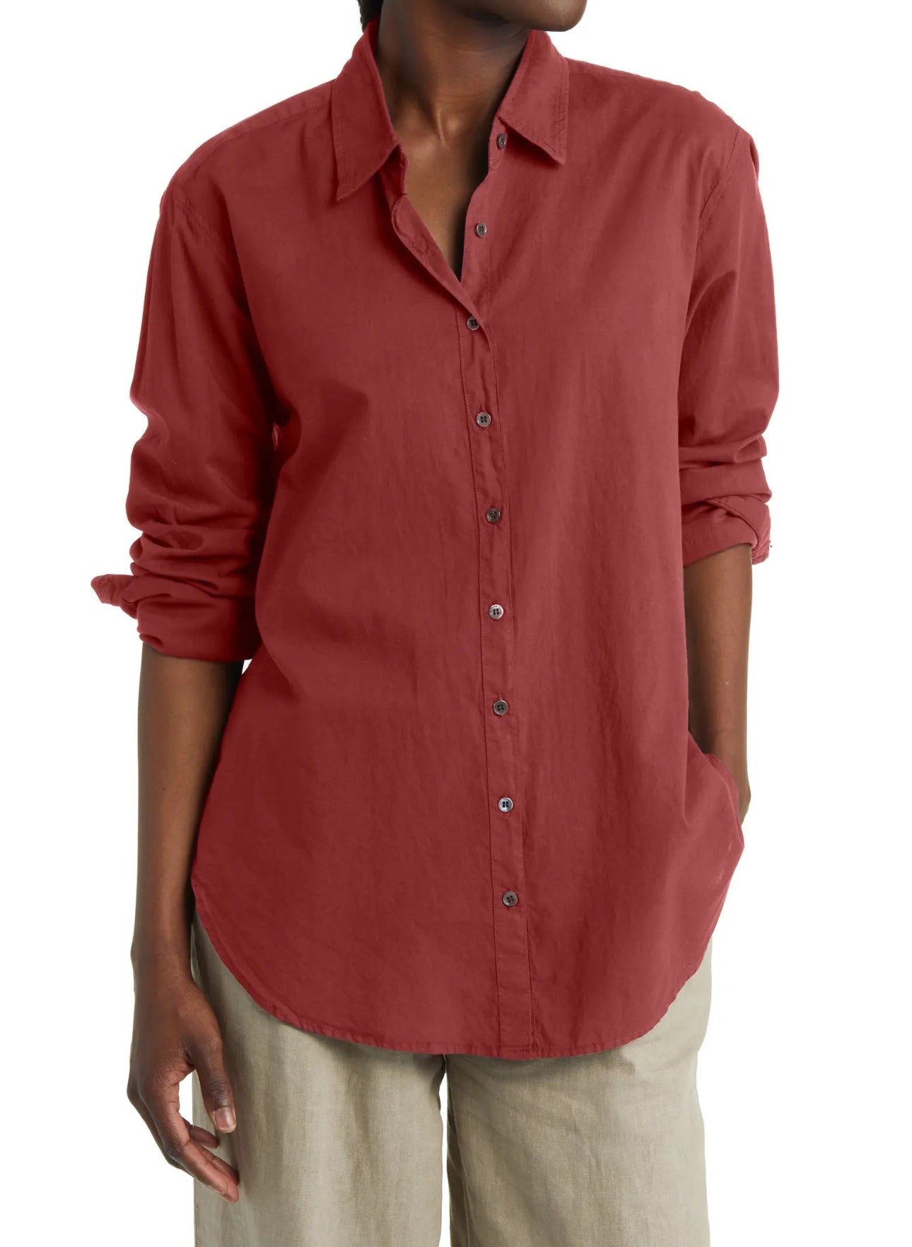 Xirena Beau Cotton Shirt - Brick Red