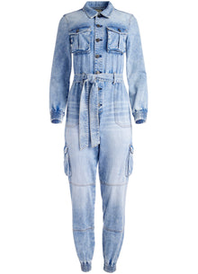 alice + olivia Etha Chambray Jumpsuit - Lightning Blue