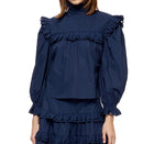 Stellah Eyelet Trimmed High Neck Blouse - Ink