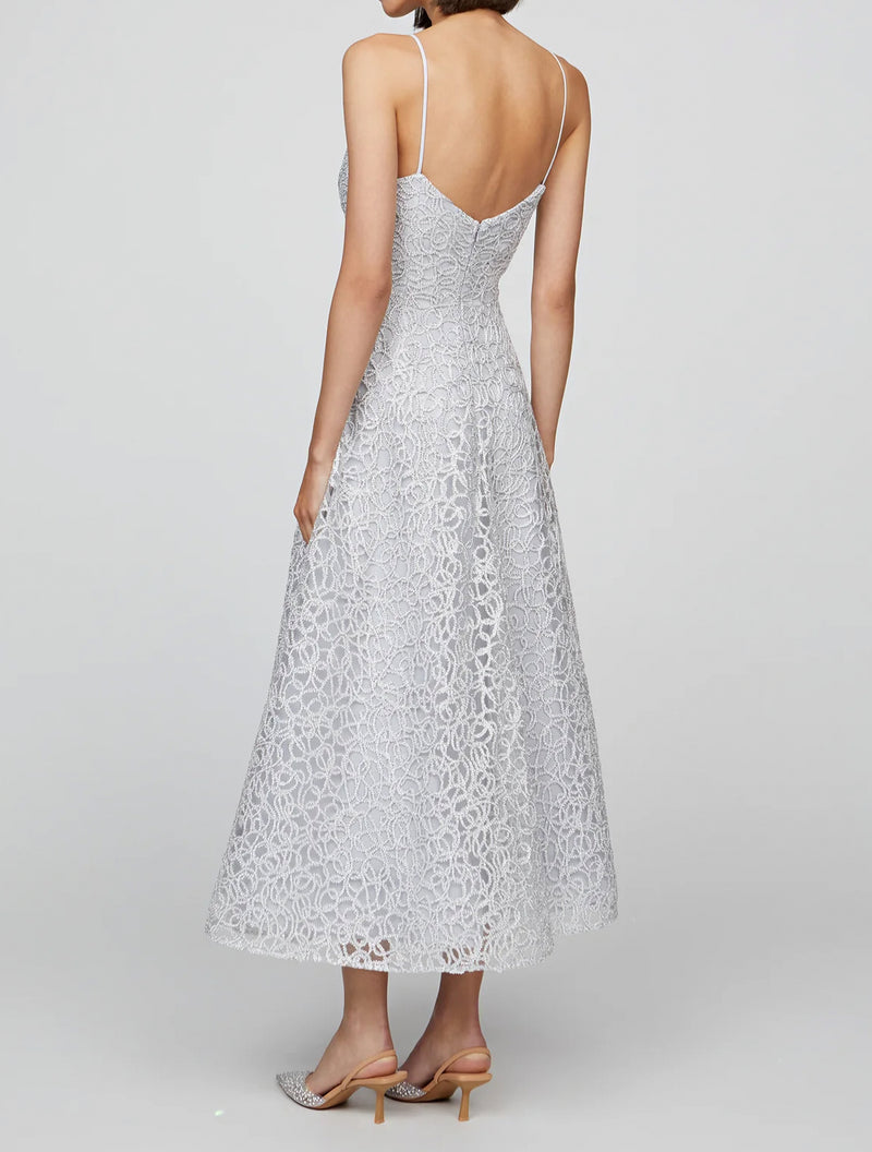 THEIA Sleeveless Tulle Dress - French Silver