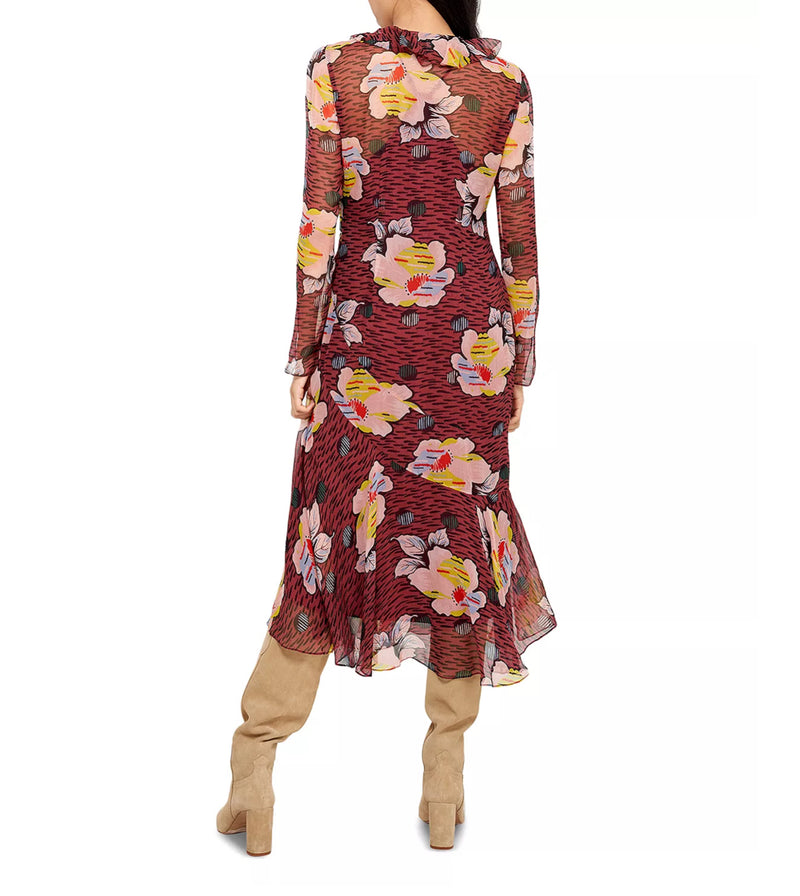 joie Darrow Silk Midi Dress - Oxblood Multi