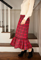 Sail To Sable Red Tartan Smocked Waist Midi Skirt