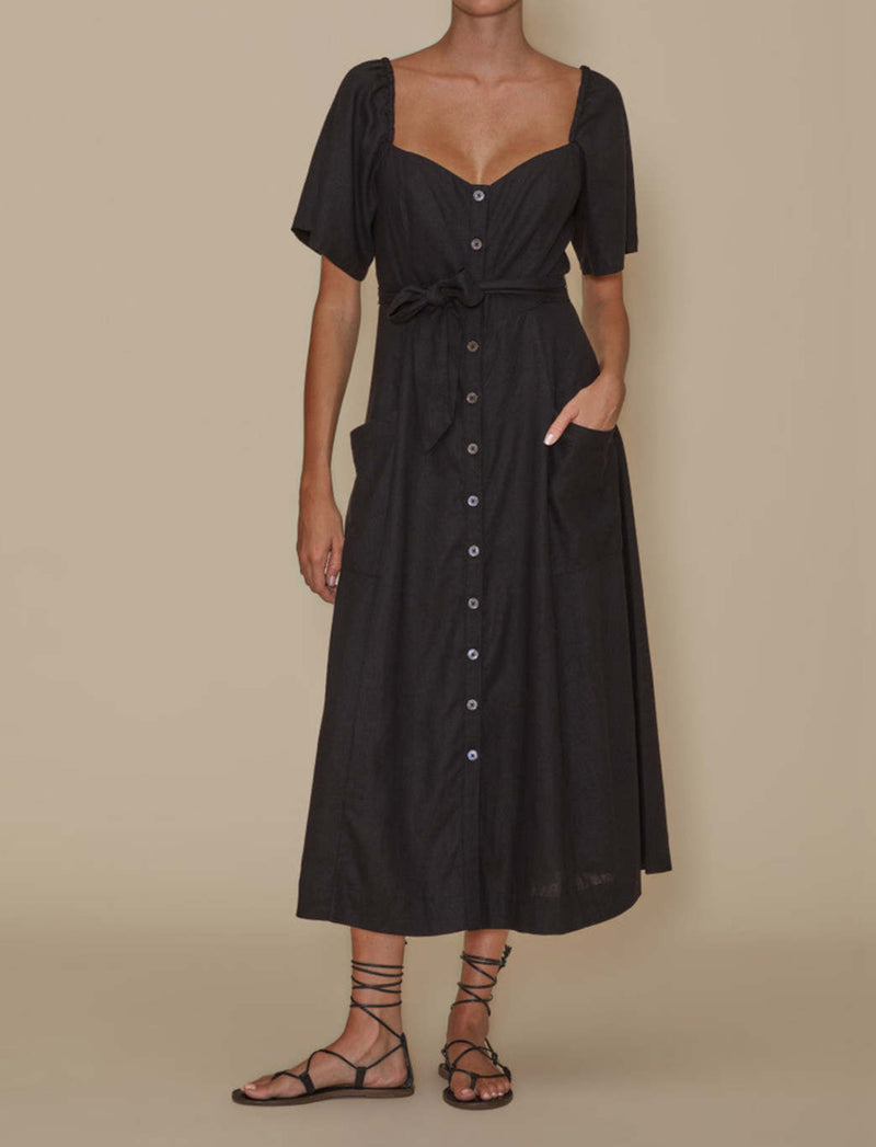 LE JEAN Linen Willow Dress - Black