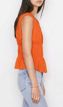 Frame Orange Crush Ruched V Neck Sleeveless Blouse