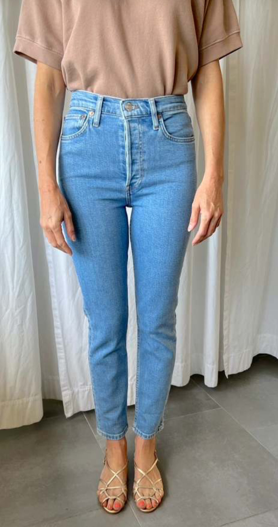 Re/Done 90s Ultra High Rise Ankle Crop - Blue Stone