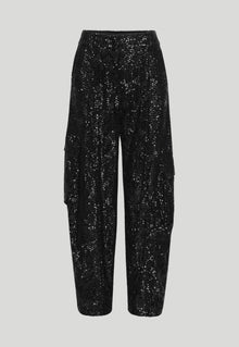 Rotate Birger Christensen Sequined Straight-Leg Cargo Pants - Black