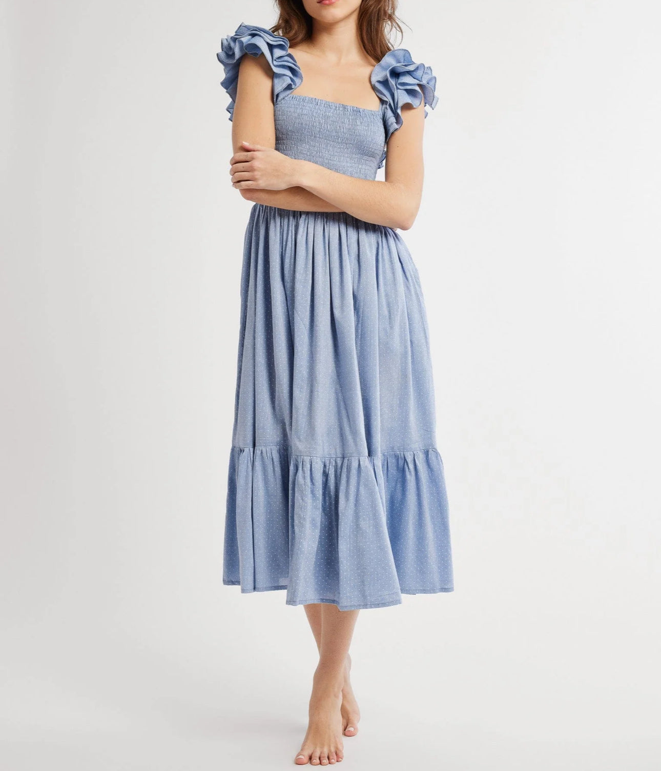 MILLE Olympic Chambray Polka Dot Dress