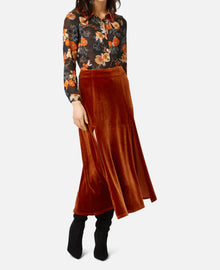 Traffic People Never Say Goodbye Velvet Drape Skirt - Brown