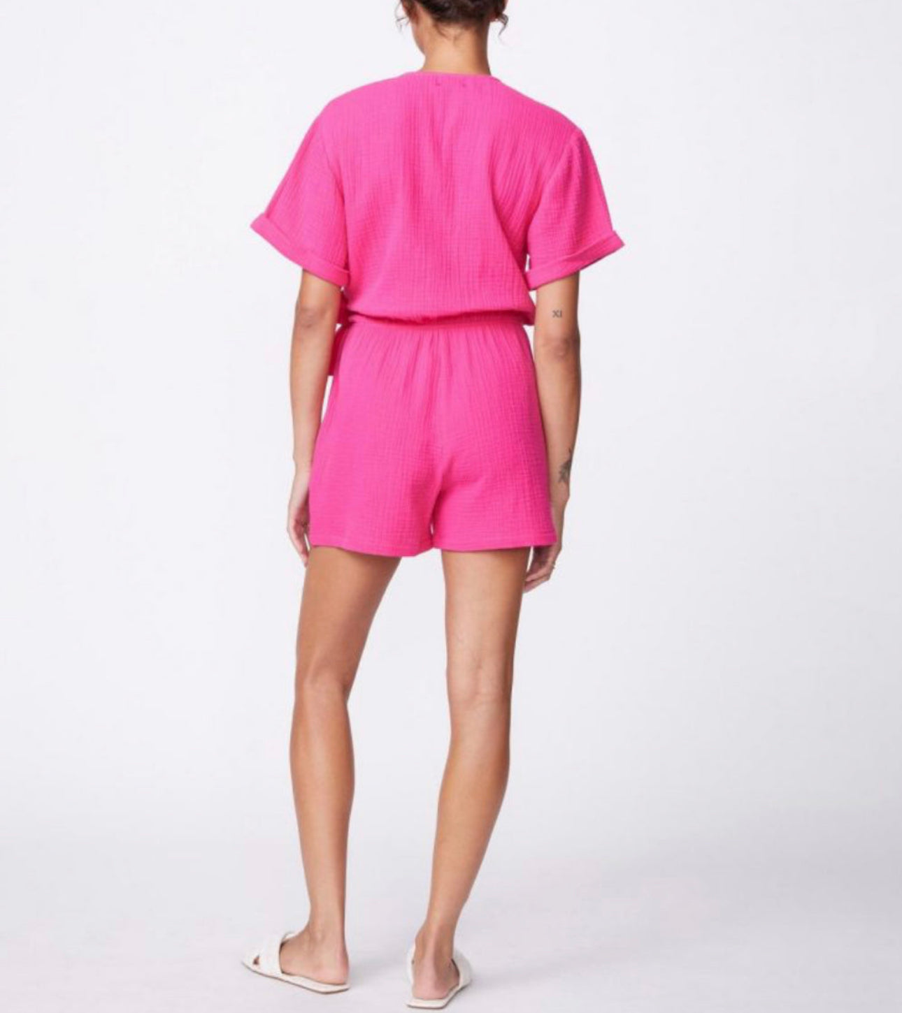 Monrow Gauze Wrap Romper - Raspberry