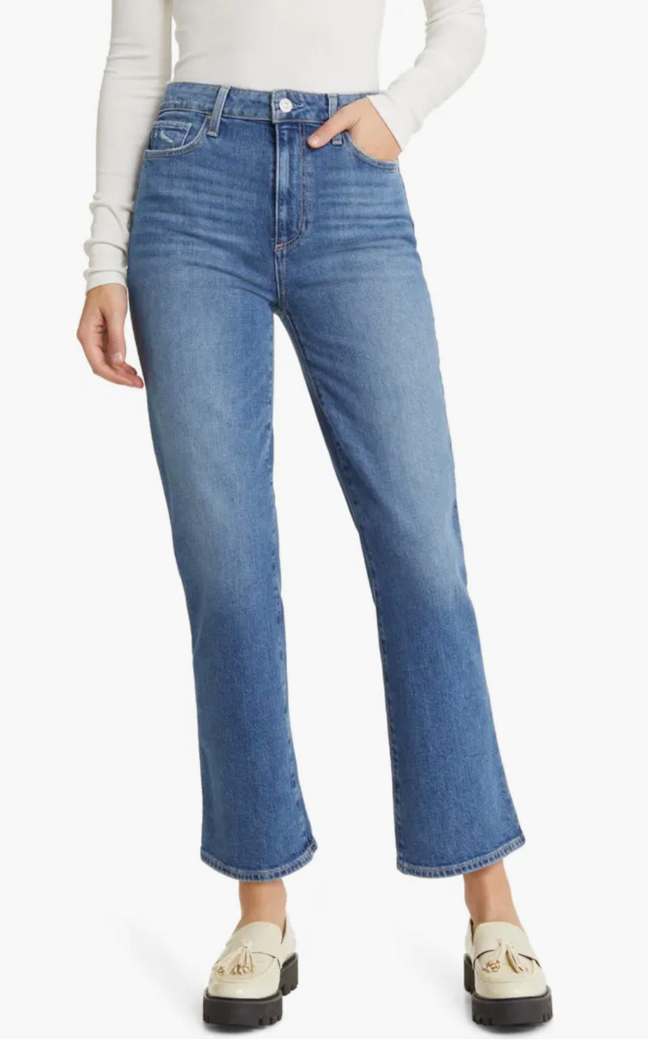 Paige Claudine Relaxed High Waist Ankle Flare Jeans - Concerto Distressed