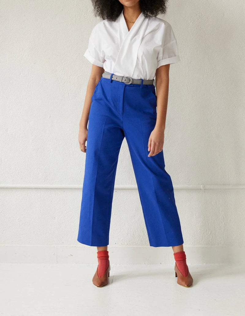 Christine Alcalay Piper Pant in Cotton Twill (Ankle Length) - Cobalt