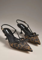 Lola Cruz Satina Slingback Kitten Heels - Leopard