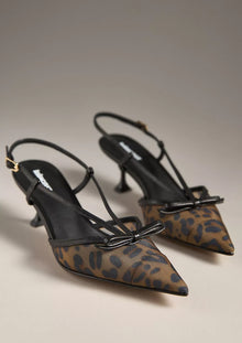 Lola Cruz Satina Slingback Kitten Heels - Leopard