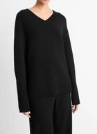 Vince Wool and Cashmere Drop-Shoulder V-Neck Sweater - Black