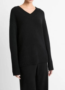 Vince Wool and Cashmere Drop-Shoulder V-Neck Sweater - Black