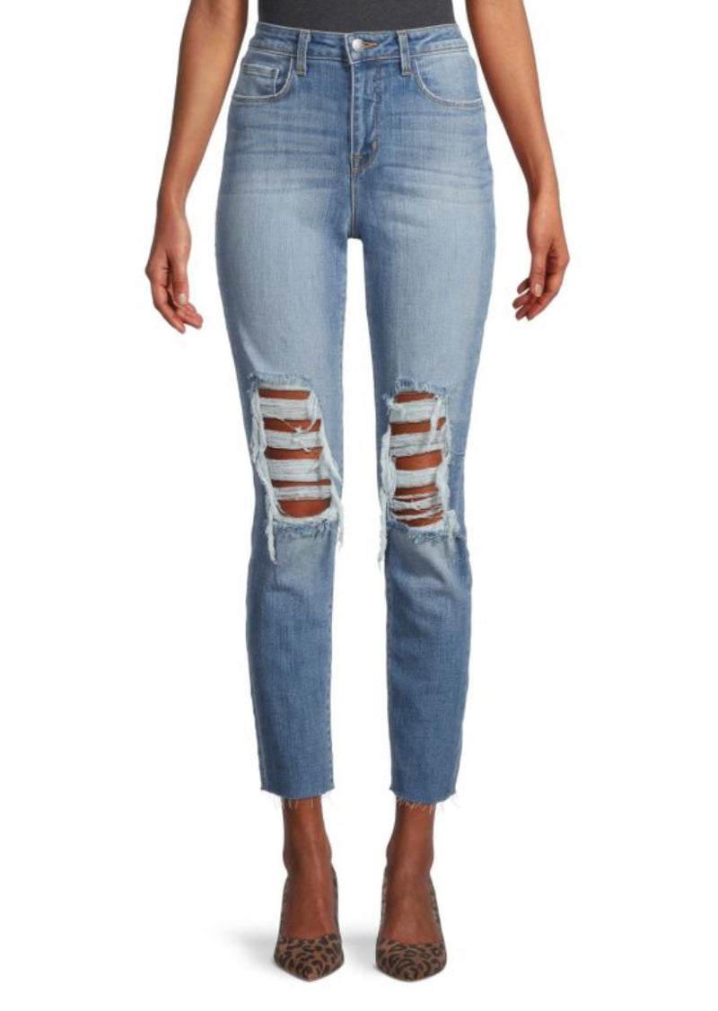 L’Agence Luna High-Rise Ripped Slim Straight Ankle Jeans - Classic Ice