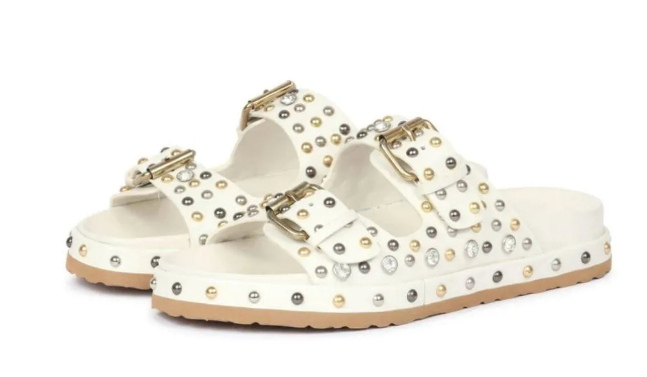 Saint G Emily Studded Double Buckle Sandal - White