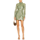 Jonathan Simkhai Halen Moire Fil Coupe Draped Mock Neck Dress - Hunter Green Metallic