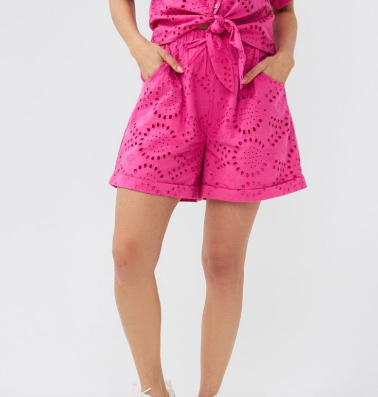 Esqualo Drawstring Eyelet Shorts - Hot Pink