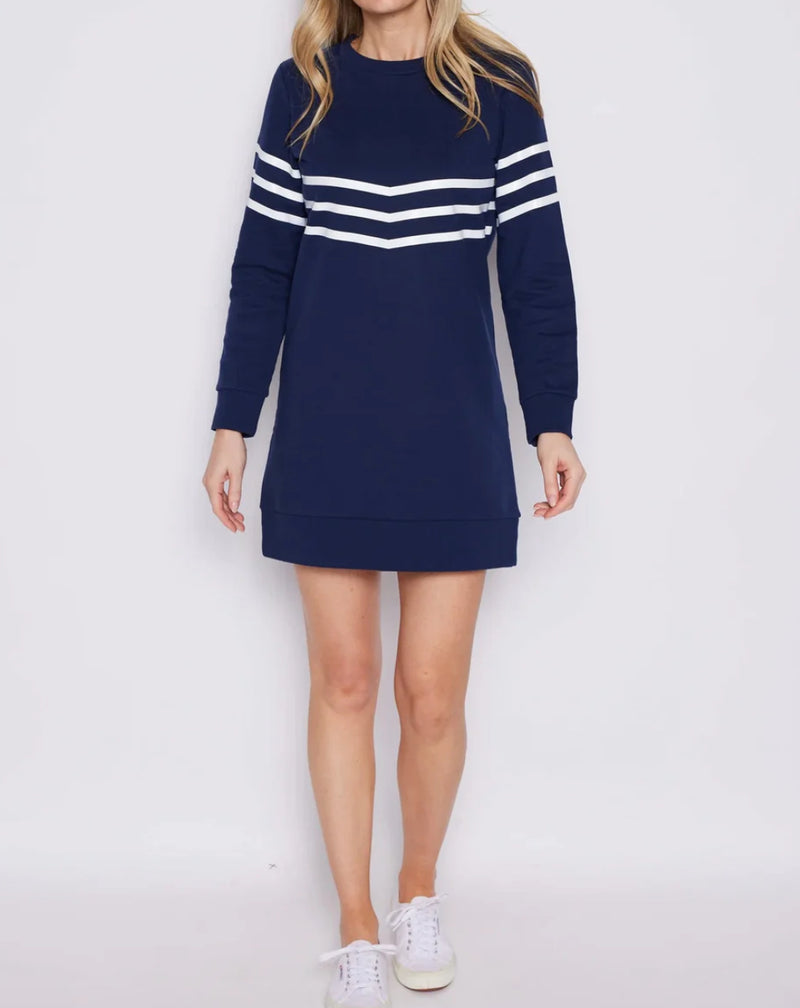 Sail to Sable Striped Sweatshirt Dress - Navy/White