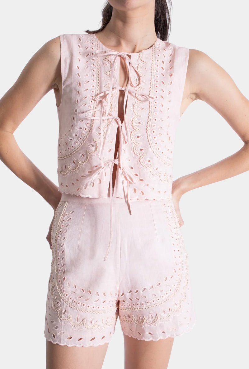 Karina Grimaldi Aurora Embroidered Vest - Blush