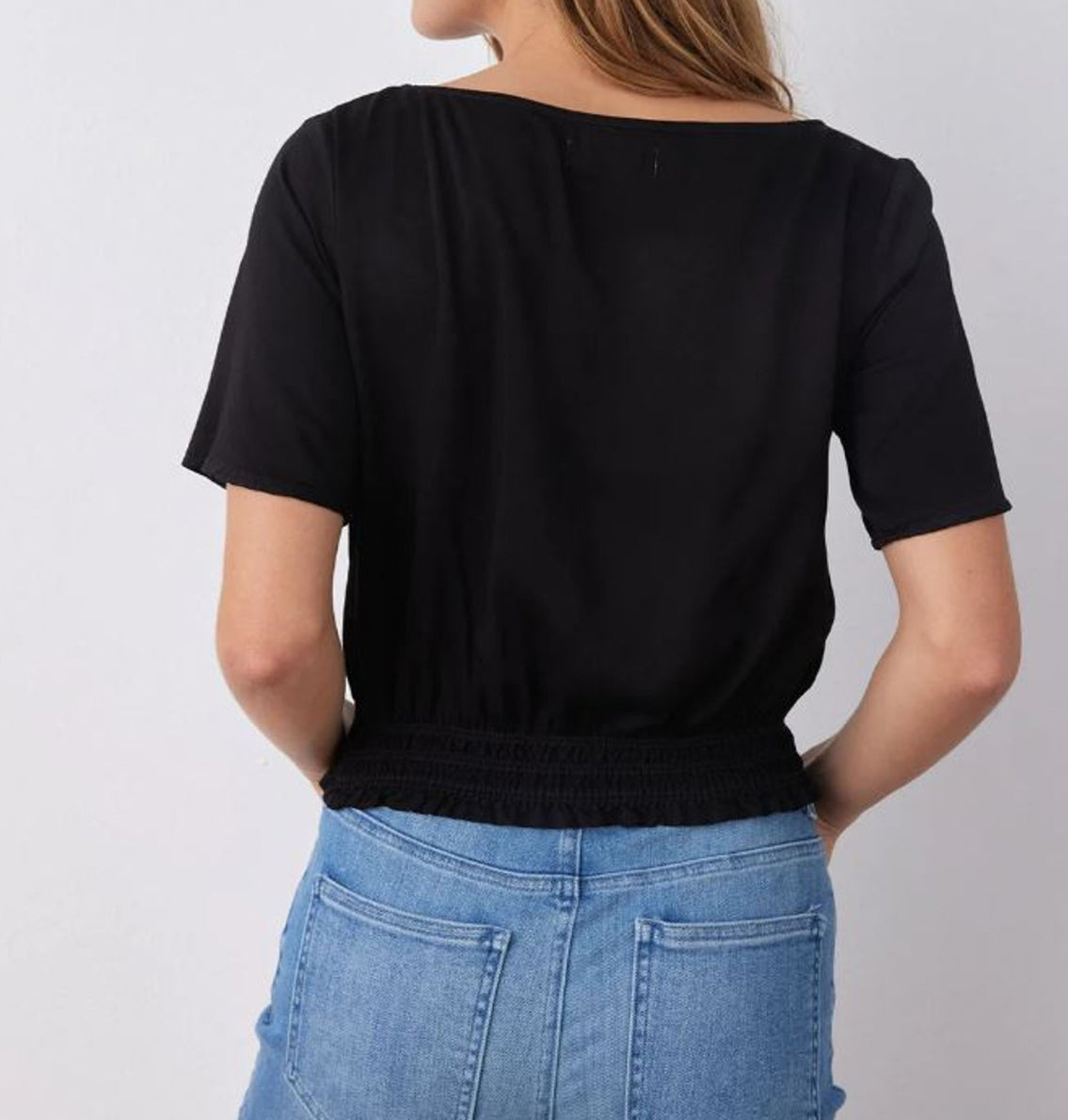 Bella Dahl Satin Smocked Waist Top - Black