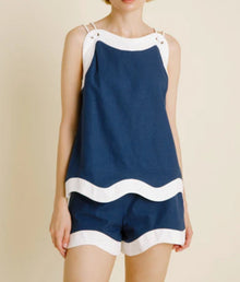 Aureum Wave Hem Top - Navy/White