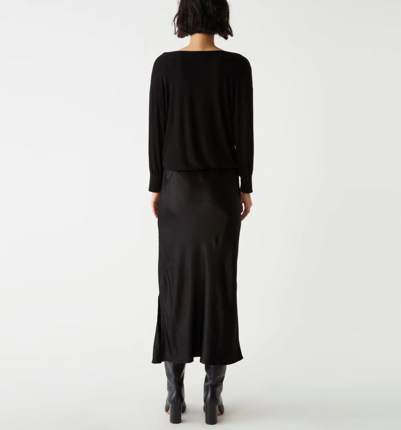 Michael Stars Nadia Mixed Fabric Satin Dress - Black
