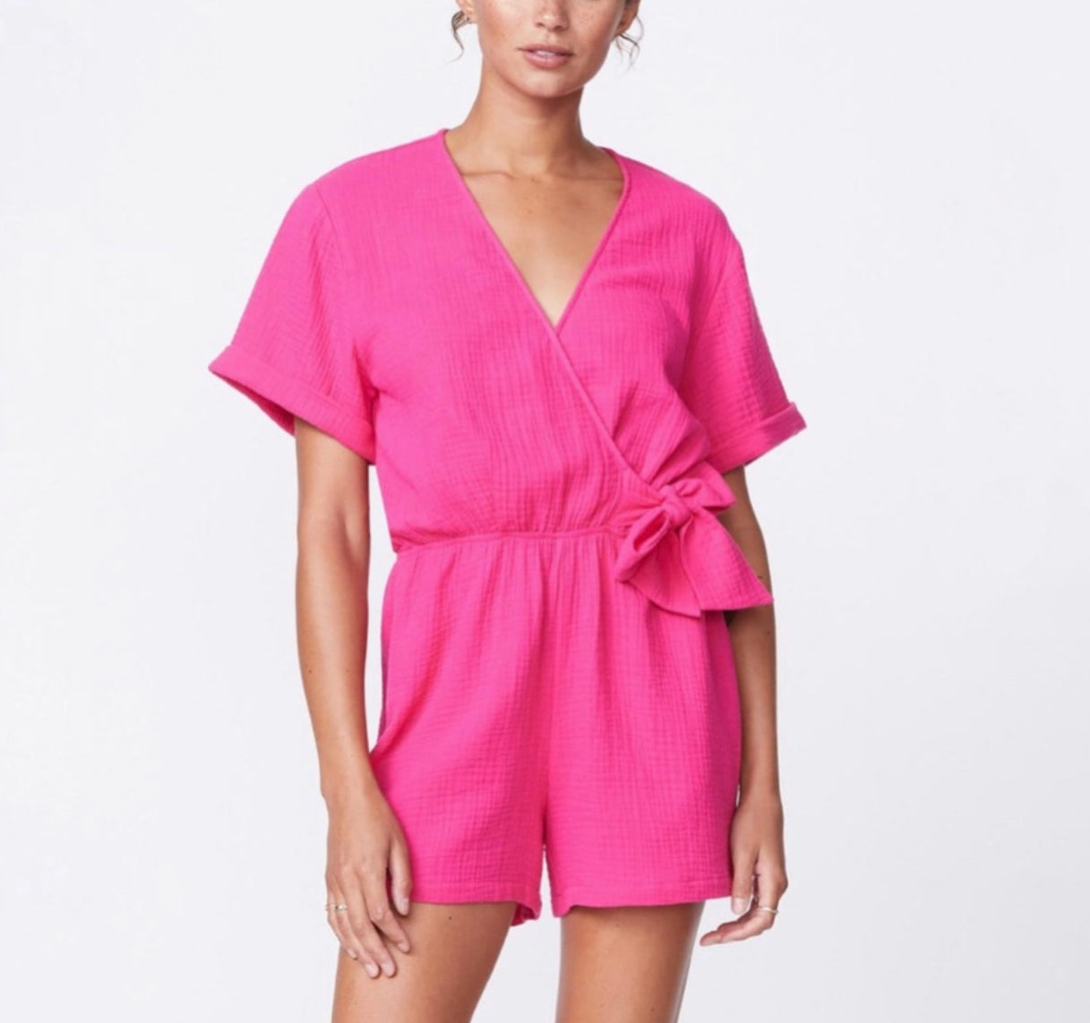 Monrow Gauze Wrap Romper - Raspberry
