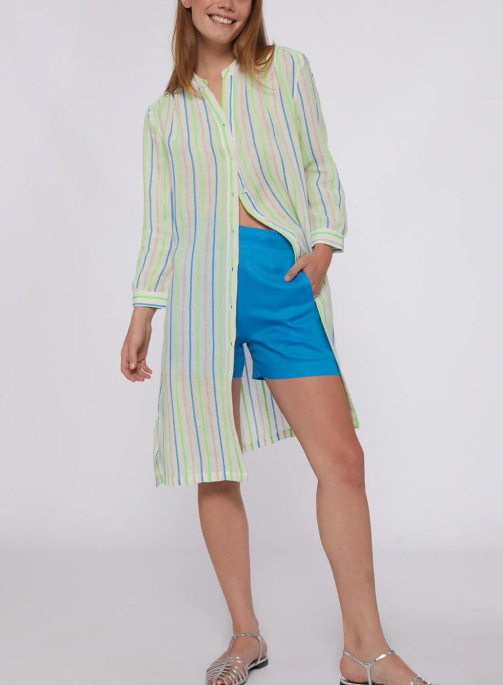 Vilagallo Rebecca Dress -  Neon Green Stripes