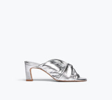 Frēda Salvador Valentina Ruched Mid-Heel Sandal - Silver Calf