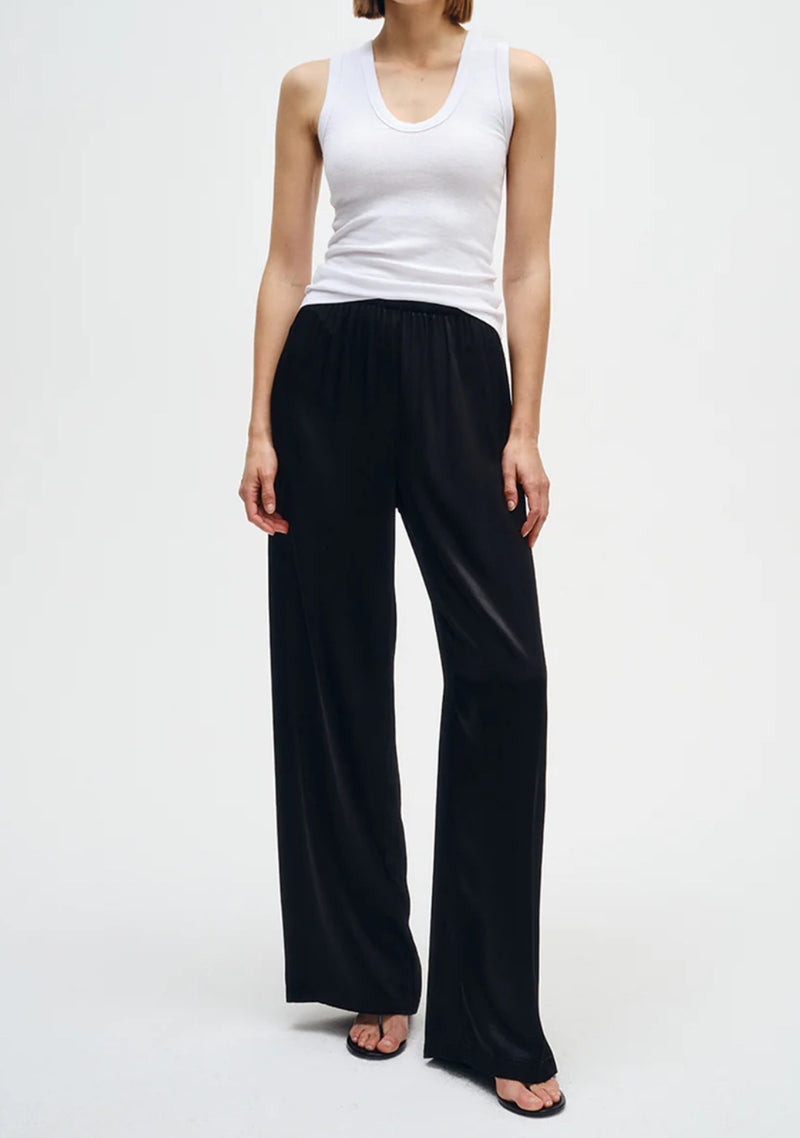 Enza Costa Satin Wide Leg Pant - Black