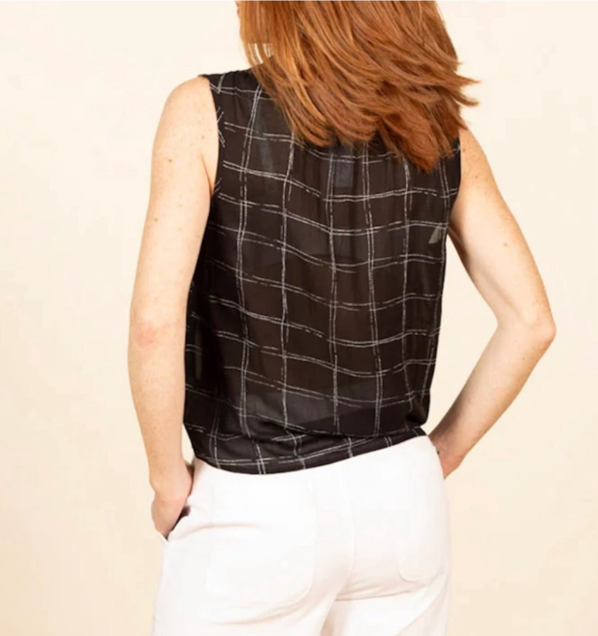Bella Dahl Ruffle Neck Tank - Striped Plaid