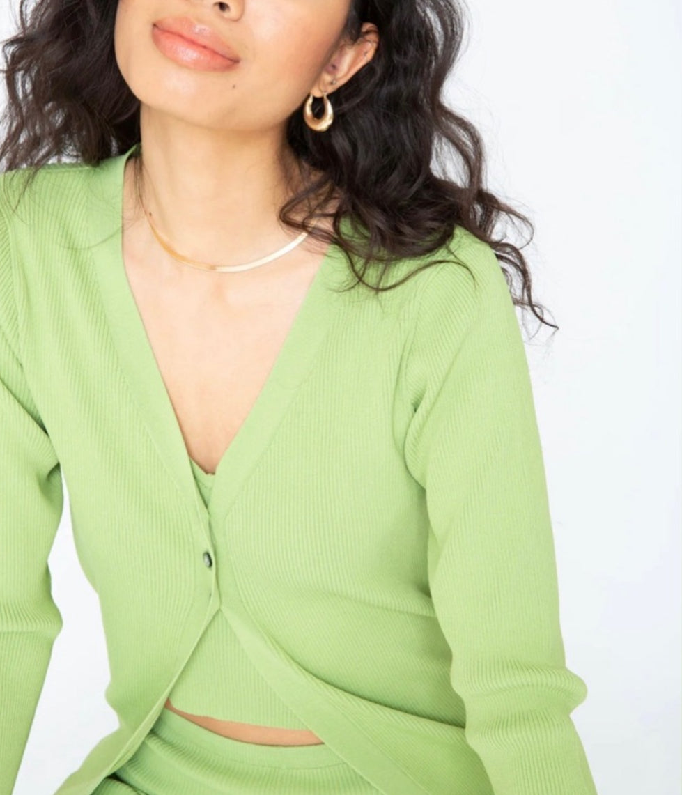 Callahan Knitwear Jenn Cardi Set - Basil