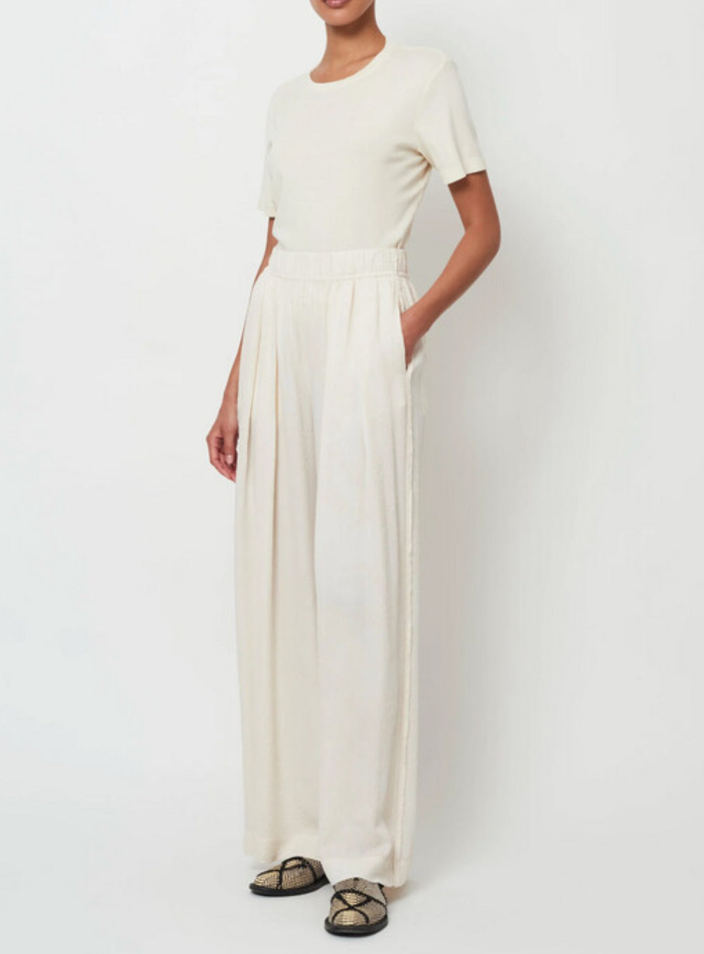 Raquel Allegra Silk Jacquard Athena Pant - Cream