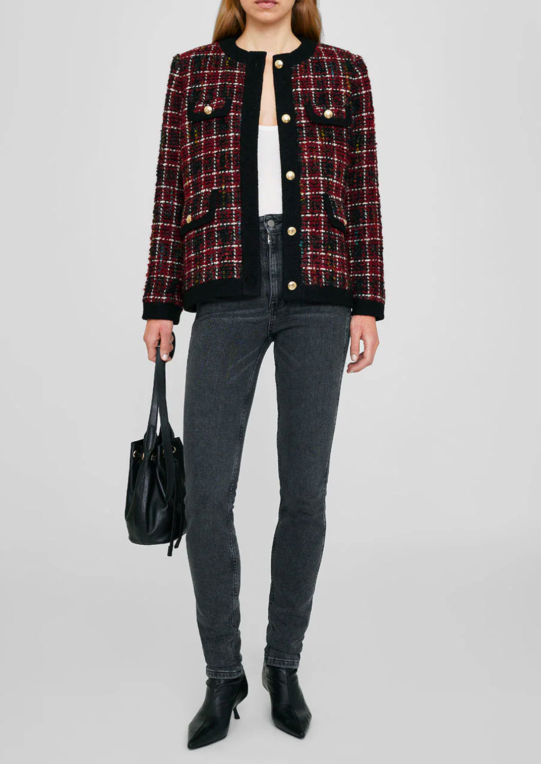 Anine Bing Cherry Plaid Lydia Jacket