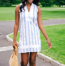 Sail To Sable Stripe Jacquard Sleeveless Classic Tunic Dress - Hydrangea/White