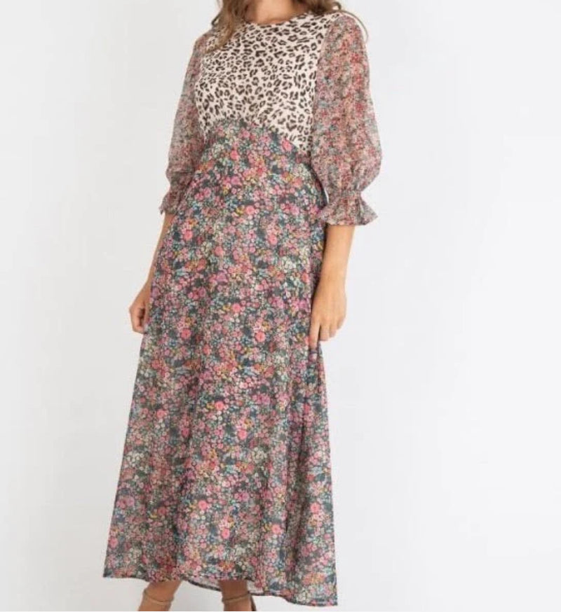 Vilagallo Floral & Leopard Print Kara Dress