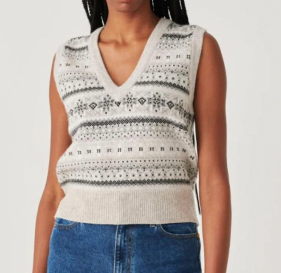 White + Warren Fairisle Cashmere Vest