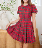 Sail to Sable Red Tartan Pleated Button Front Dress