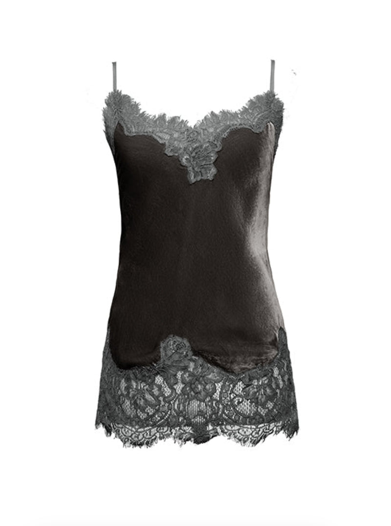 Gold Hawk Anastasia Lace Trim Velvet Cami - Pewter