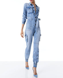 alice + olivia Etha Chambray Jumpsuit - Lightning Blue