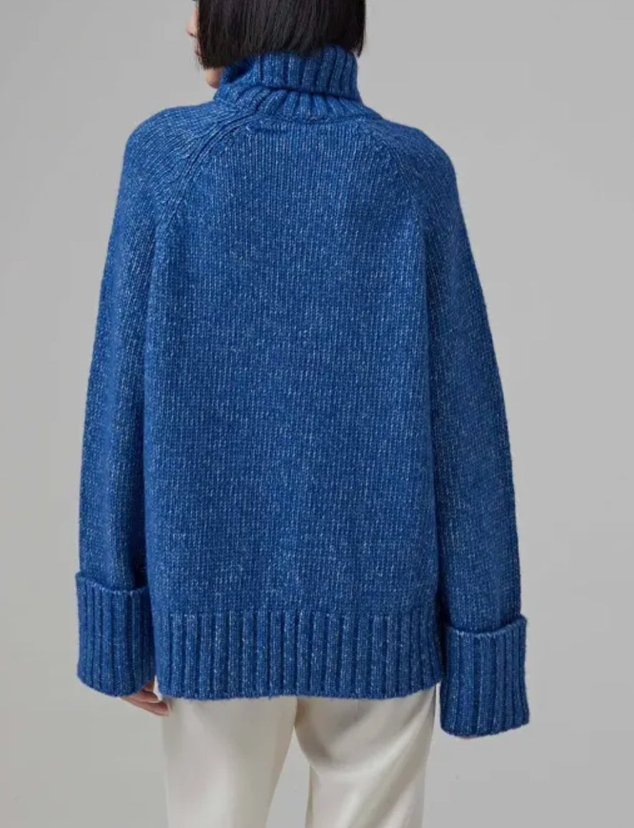 GANNI Chunky Cable Oversized Highneck Pullover - Nautical Blue