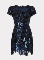 Milly Kyla Floral Sequins Dress - Navy