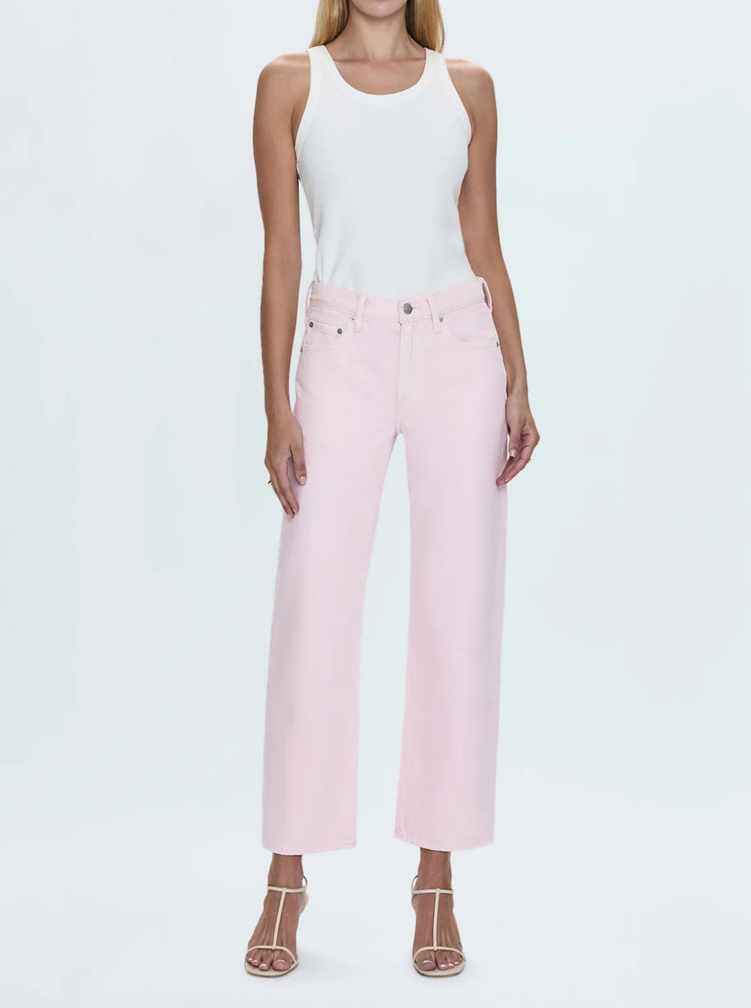 Pistola Lexi Mid Rise Bowed Straight Jean - Blush