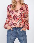 Summum V-Neck Bold Flower Top - Multicolor