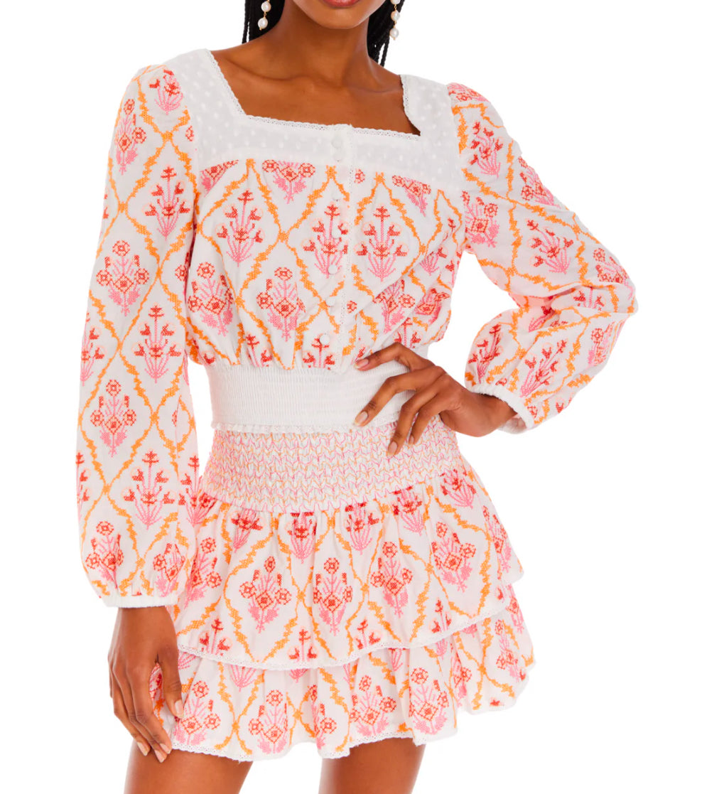 Allison New York Cleo Mini Skirt - Pink Cross Stitch